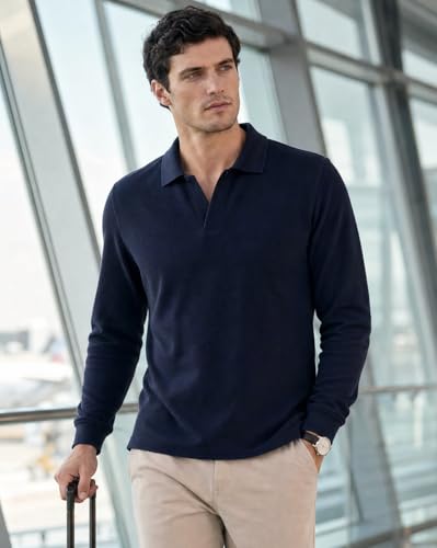 Image of Nobero Popcorn Textured Full Sleeve Polo T-Shirt for Men | Regular Fit