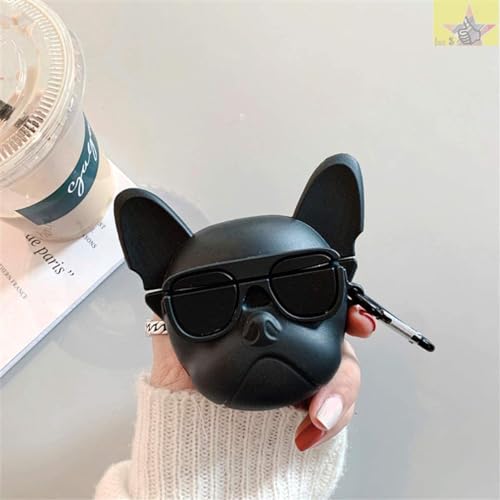 Image of Like Star (2024) Cartoon Design Case Cover for Apple AirPods Pro /Pro2, 360 Full-Body Protective Case Shockproof with Keychain Skin Protector Cover for Men and Women (Black Dog) With (Cable Protector)