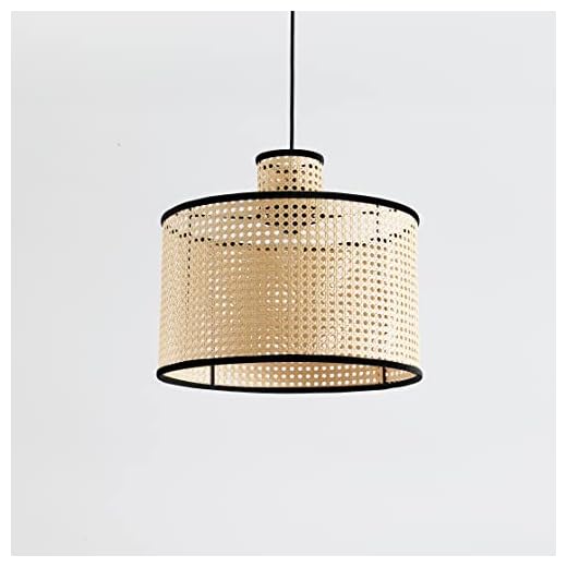 VidaLite Nakuv - Modern Bohemian Pendant Light with 2 Tier PVC Rattan Shade and Velvet Stiched Rim for Foyer, Kitchen Living Room, Bedroom