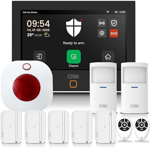 OSI Alarm System for Home Security (Gen 2)11 piece. DIY, Touch Screen, Motion Detection, Contact sensors, Wireless Siren, Remotes, Phone App, Compatible with Alexa, Continuous Updates,NO Monthly Fees