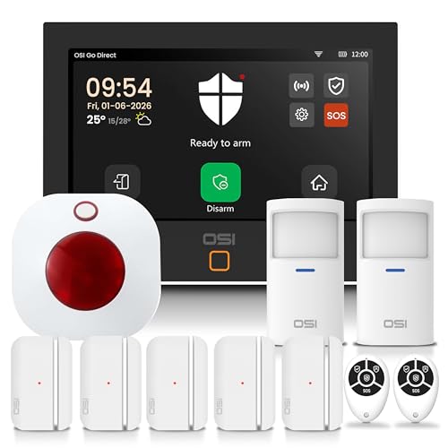 OSI Alarm System Gen 2 (4G), 11pc, DIY, Motion & Entry Sensors, Wireless Siren, Remotes, App & Alexa Compatible Self Monitor(No Monthly Fees) or Optional 24/7 Alarm Monitoring