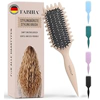 FABIHA® 𝐏𝐑𝐄𝐌𝐈𝐔𝐌 Lockenbürste - Curly Hair Brush - Bio Haarbürste ohne ziepen - Wildschweinborsten Bürste - Die Originale 3-in-1-Stylingbürste für trendige Lockenfrisuren (Beige)