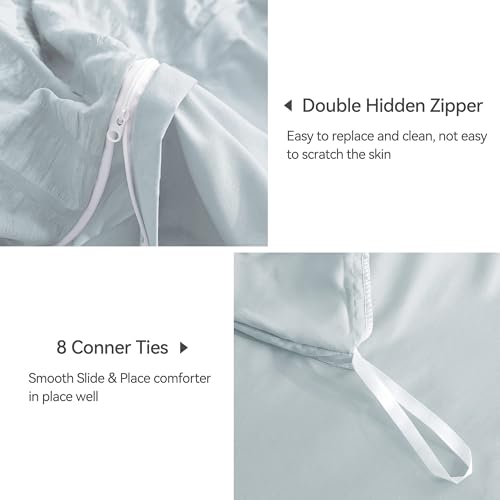 Image of JELLYMONI Seersucker Duvet Cover Set King, 3pcs Baby Blue Polyester | In Spacious Master, Couples & Pets, Crinkled Texture, Oeko-Tex Certified, 8 Corner Ties & Hidden Zipper