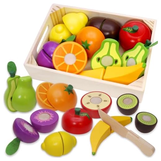 Airlab Kinderküche Spielküche Zubehör aus Holz, Küchenspielzeug Schneiden Obst Gemüse Lebensmittel Holz mit Klett-Verbindung für Kinder, Lernspielzeug Rollenspiele Pädagogisches Spielzeug Geschenk