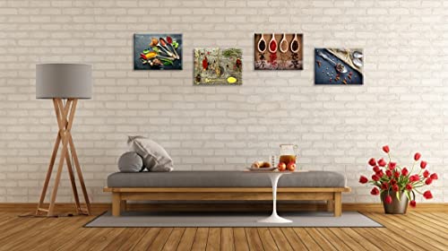 Kitchen Pictures Wall Decor, Sz 4 Piece Set Spice And Spoon Vintage Canvas Wall Art, Ready To Hang Retro Canvas Prints #TOP2