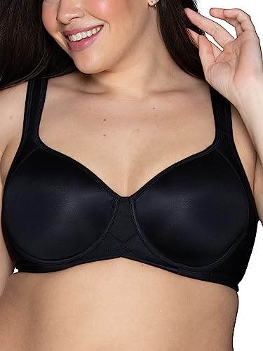 Vanity Fair Medium Impact Sports Bras for Women, Breathable, Moisture Wicking, Padded Cups up to DDD, Underwire-Black, 38DD
