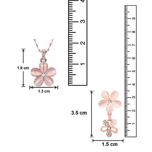 Image of Om Jewells Girls /Women's Alloy and Cat's Eye Necklace Pendant, Earrings and Bracelet Set (Gold, Pink)