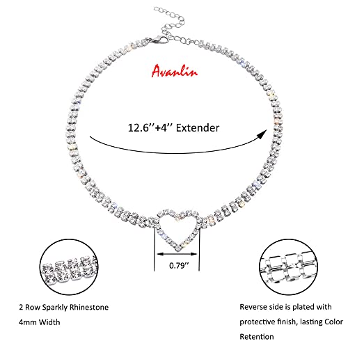 Avanlin Rhinestone Choker Necklace Silver Diamond Heart Necklaces 2 Row Crystal Chain Jewelry For Women Girls #TOP2