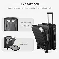 LEVEL8 Koffer Trolleys Leicht ABS+ PC Handgepäck Koffer mit Laptopfach, Hartschalen-Koffer Trolley Rollkoffer Reisekoffer Erweiterbar, TSA, 4 Rollen, 55 cm, 36-42 Liter, Schwarz – Ansicht 3