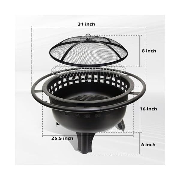 32 Inch Fire Pit with Grill,Outdoor Wood Burning with Fire Poker,for Patio,Backyard,Black - Image 4