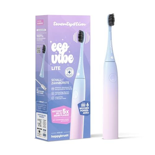 happybrush Elektrische Zahnbürste ECO VIBE Lite [Testsieger] Starterset - Schallzahnbürste mit 6 Wochen Power-Akku inkl. 1 Aufsteckbürsten Pastelltöne