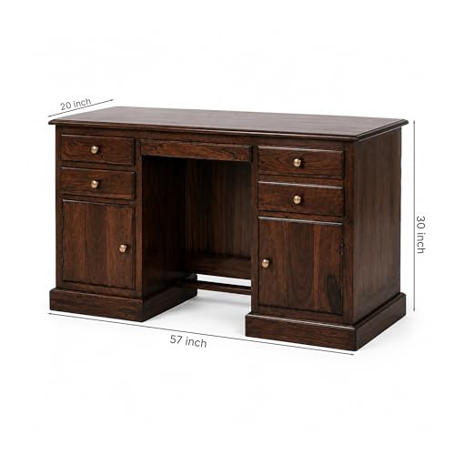 Image of SONA ART & CRAFTS Carmel Solid Sheesham Wooden Study Table for Students Big Size with 4 Drawers & 2 Cabinets Study Desk Table Office Table for Work from Home Writing Office Desk (Walnut Finish)
