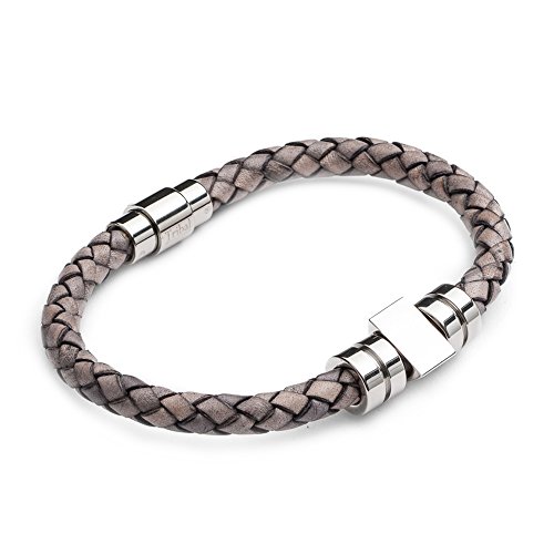Tribal Steel 21cm Antique Grey Leather Charm Bracelet for Men