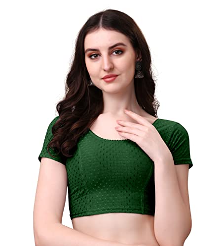 Image of Women's Stretch Cotton Saree Blouse | Readymade Blouse for Saree | Round Neck | Short Sleeves | Soft, Breathable & Comfortable