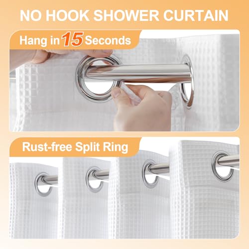 River Dream Cotton Blend No Hook Shower Curtain with Snap in Liner, Hotel Grade Shower Curtains for Bathroom, Water Repellent, White, 71W x74 L