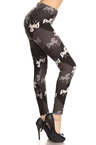 Leggings Depot High Waisted Checkered & Animal Print Leggings for Women-Full Length-R713, Headstrong Horse, One Size