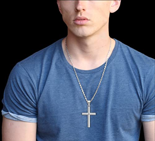 US Jewels Men's XL 50mm Heavy Solid 2in 925 Sterling Silver Christian Cross Pendant Necklace3