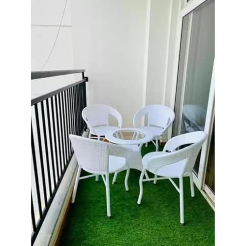 Image of Furniture Premium Designer Garden /Balcony /Terrace /Coffee /Poolside Patio Wicker Seating Chair and Table Set Outdoor Furniture (D-12 White, 4+1)