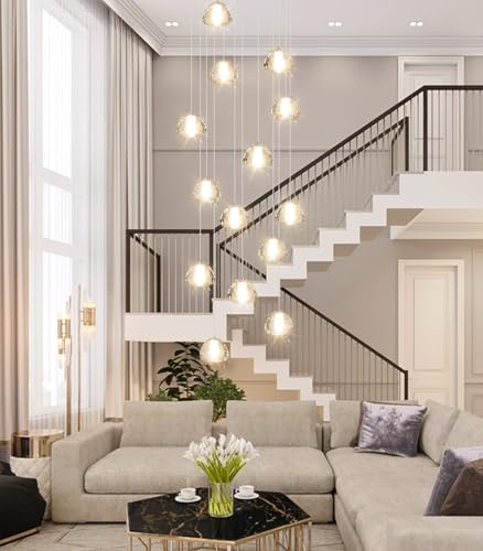 Image of Modern Crystal Chandelier for Hallway Gold LED Ceiling Lighting for Staircase Light Fixture for Living Room Foyer Entryway