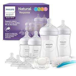 Philips Avent Baby Bottle Newborn Gift Set – 4 Baby Milk Bottles, Ultra-Soft Pacifier and Bottle Brush, Babies Aged 0-12 Months+ (Model SCD838/11)