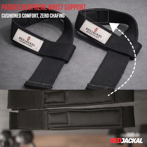 Image of REDJACKAL Single Loop Lifting Straps for Weightlifting - Heavy Duty Padded Cotton Deadlift Straps for Men & Women - Powerlifting, Bodybuilding & Gym Strength Training | 2 Pair Black