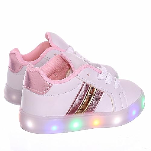 Tenis calçado infantil menina com luzes piscante que brilha feminino branco ou rosa (25, Branco)