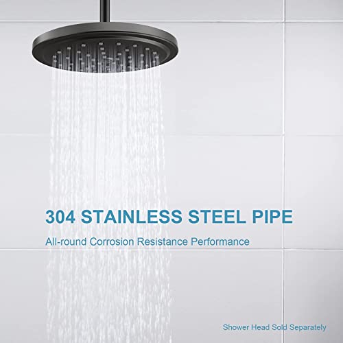 Offo Shower Arm With Flange 10 Inches Ceiling Mount Replacement Rain Shower Head Straight Arm Ceiling-Mounted For Fixed Shower Head & High Pressure Rain Matte Black #TOP2