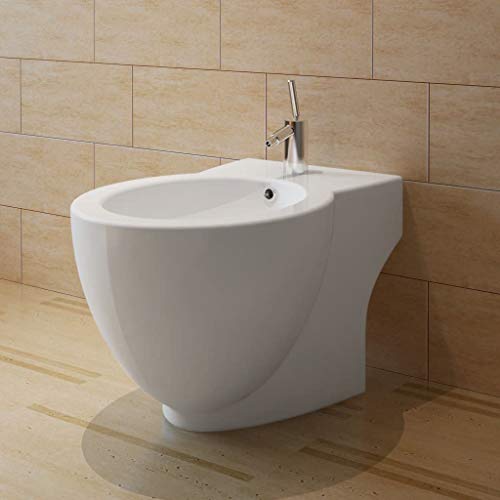 Festnight Bidet Rond à Pied en Céramique Sanitaire sans Robinets 58 x 40 x 40cm
