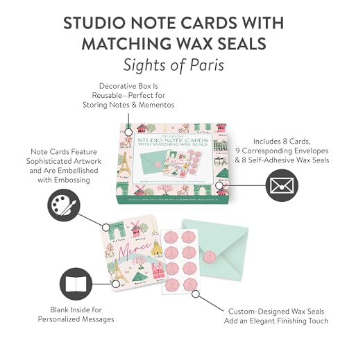 Image of Studio Oh! Blank Note Cards with Envelopes and Wax Seals, Boxed Stationery Set, Embossed All Occasion Cards for Thank You Notes, Letters, Gifts and Keepsakes, Sights of Paris