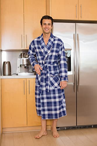 American Heaven Roupão masculino de flanela de flanela | Robe xadrez de comprimento total com gola x