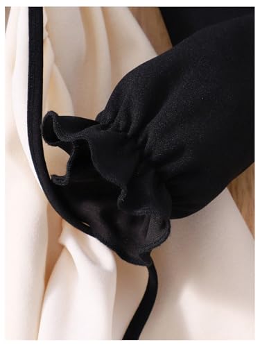 Verdusa Girl's Bow Color Block A Line Dresses Square Neck Long Sleeve Flowy Ruffle Dress4