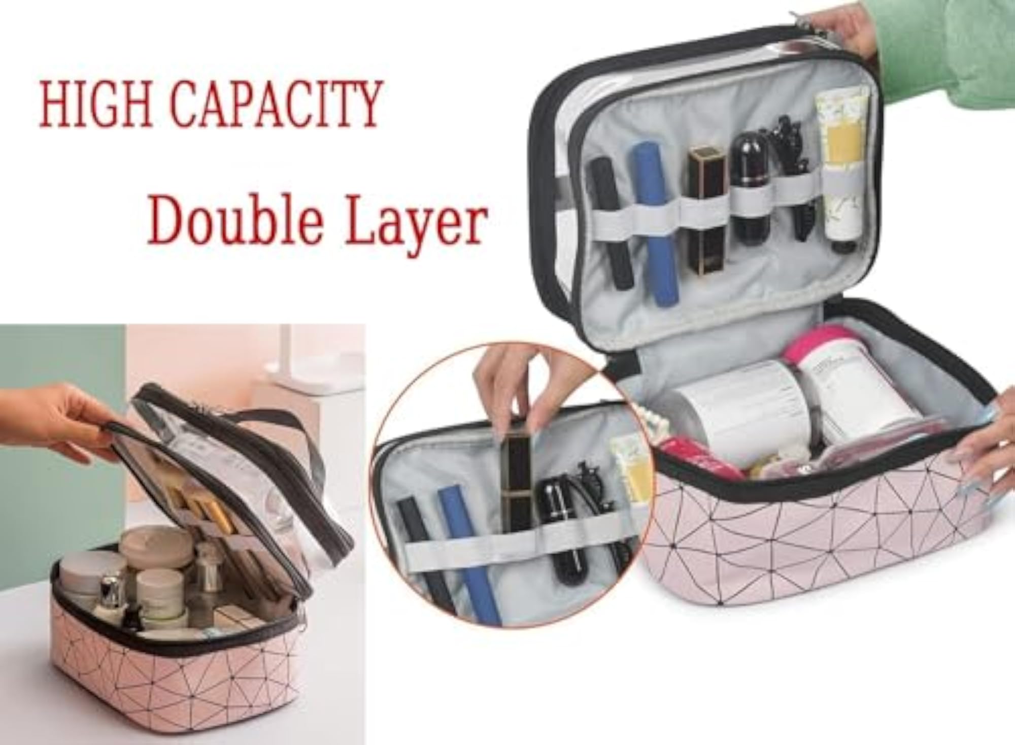 Makeup Bags Double Layer Travel Cosmetic Cases