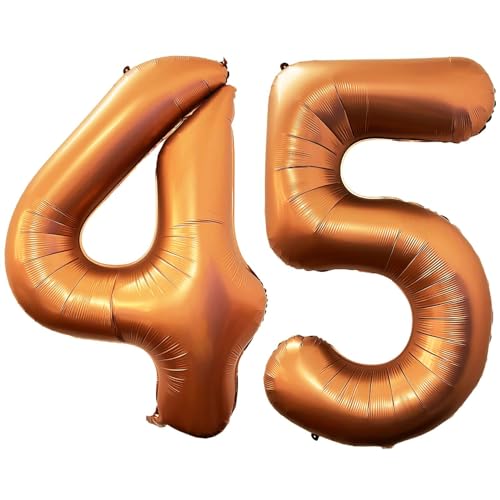 Orange 45 Number Balloons, 40 Inch Giant Number Balloons Foil Mylar Helium Orange Number 45 Balloons for 45th Birthday Party Supplies Anniversary Event Celebration Decorations