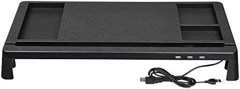 Monitor Stand , Screen Riser for Computers , Laptops & TV , Desk Storage Organizer Designed for Home or Office with 3 USB Ports (Black) Housefar