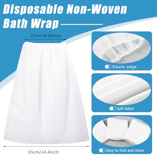Jiuguva 20 Sets Disposable Facial Headband and Spa Wrap Bathrobe Adjustable Nonwoven Bath Wrap Spa Headbands for Women Sauna Salon Skirt Sweat Steaming Hair, White