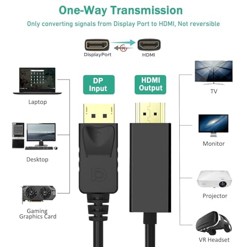 Image of Tobo 4K DisplayPort to HDMI Cable Adapter 6FT, High Speed (1440P 60Hz, 1080P 120Hz) Uni-Directional DP to HDMI Cord Compatible with HDTV, Laptop, Desktop, HD-Monitor TD-215TC