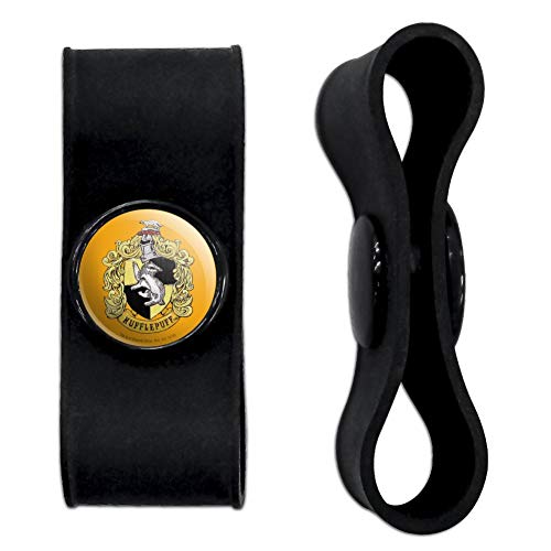GRAPHICS & MORE Harry Potter Hufflepuff Painted Crest Headphone Earbud Cord Wrap - Charging Cable Manager - Wire Organizer Set of 2 - Black