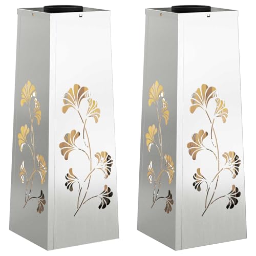 Lumière de chemin LED solaire vidaXL en acier galvanisé argenté pour balisage de jardin x2