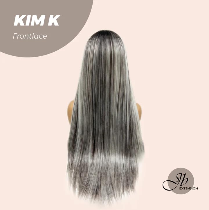 Miniatura 4 de KIM K - Peluca de encaje frontal extra larga, recta, color gris oscuro con reflejos para mujer, pelucas sintéticas naturales para uso diario