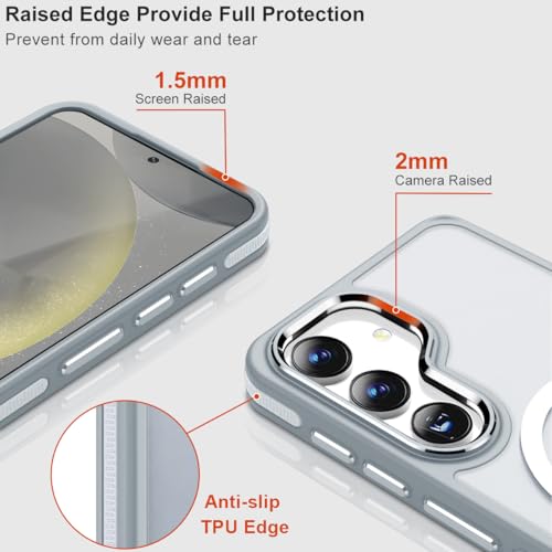 Image of MALEWOLF Case for Samsung Galaxy S25, Anti-Slip S25 Cover Compatible with Magsafe [Mil-Grade Shockproof] [Metal Camera Frame], Ultra Thin Translucent Matte Texture Galaxy S25 Phone Case (Grey /White)