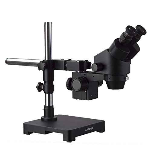 Image of AmScope 7X-45X Black Stereo Zoom Microscope with Single Arm Boom Stand