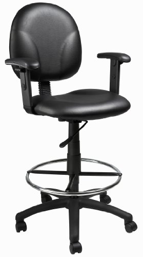 Boss Office Products B1691-CS Stand Up Caressoft Drafting Stool with Adjustable Arms in Black