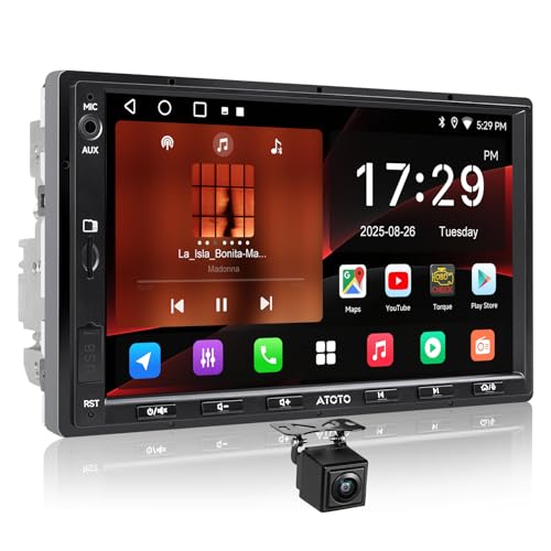 ATOTO A5 Radio Coche 2 DIN, 7' Pantalla táctil Autoradio, CarPlay y Android Auto Inalámbrico, Conexión a Internet WiFi/Bluetooth/USB, Cámara Trasera, Phonelink, 24B-EQ DSP, 2G+32G, FM/RDS