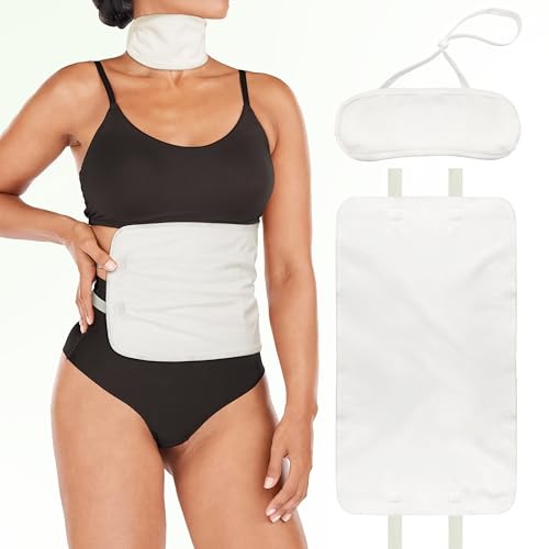 Taoscare 2 Pcs Castor Oil Pack Wrap for Stomach and Neck, Larger Organic Cotton Flannel Castor Oil Wrap for Belly Liver Thyroid Body, Reusable Washable Compress Pads Kit with Adjustable Strap