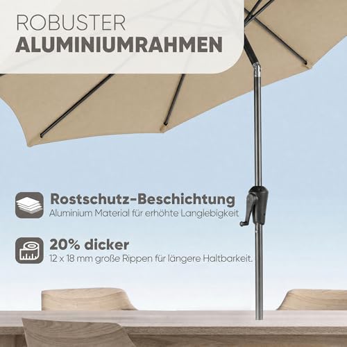 Sekey Sonnenschirm 300 cm mit Kurbel, Gartenschirm wasserabweisend, Balkonschirm UV-Schutz bis UPF 50+, Terrassenschirm neigbar & 8 Streben für Garten, Balkon & Terrasse, Taupe