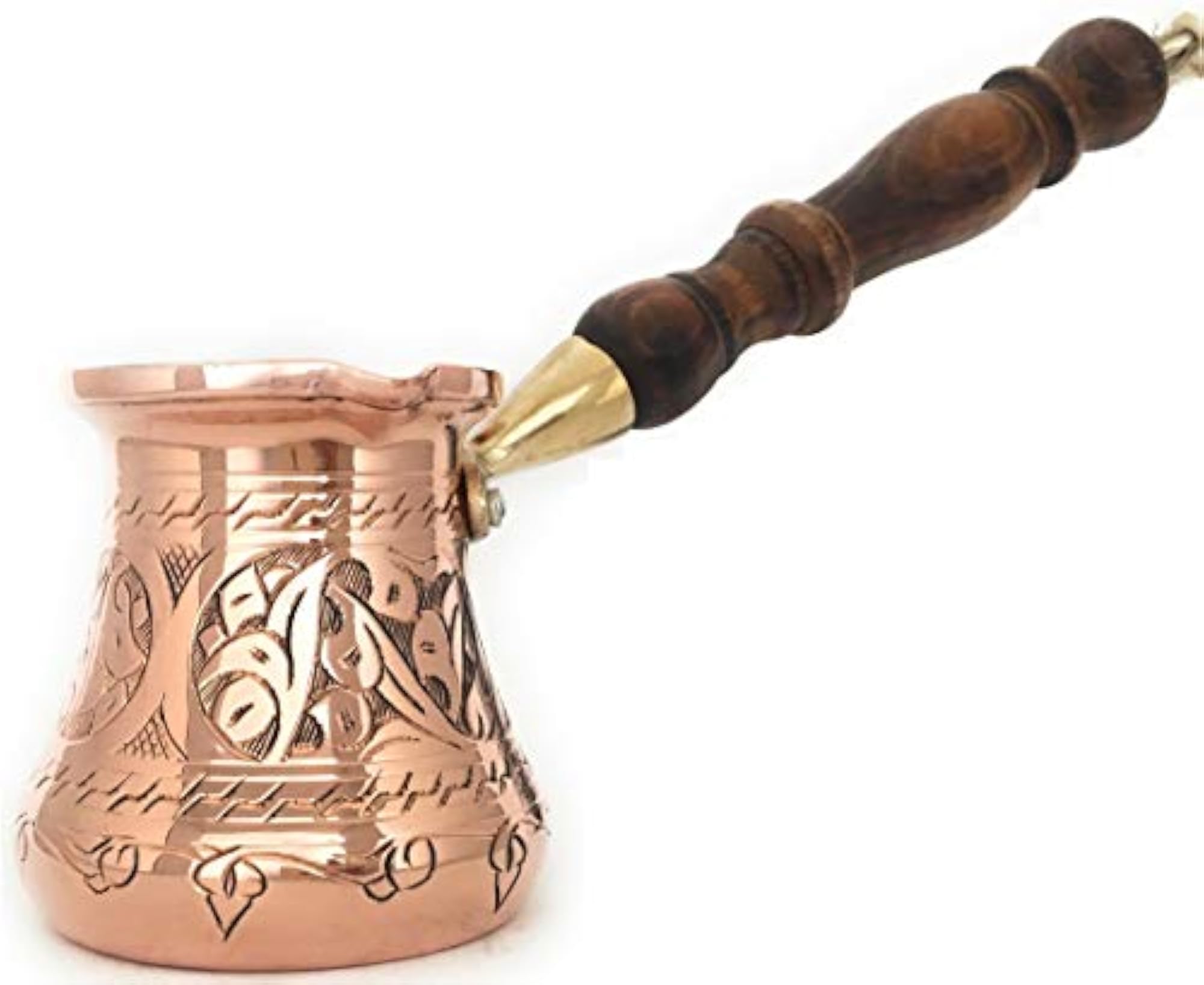 Copper Engraved Turkish Coffee Pot with Wooden Handle
