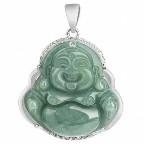 Pendentif Bouddha rieur jade naturel et argent 925, amulette d'exception
