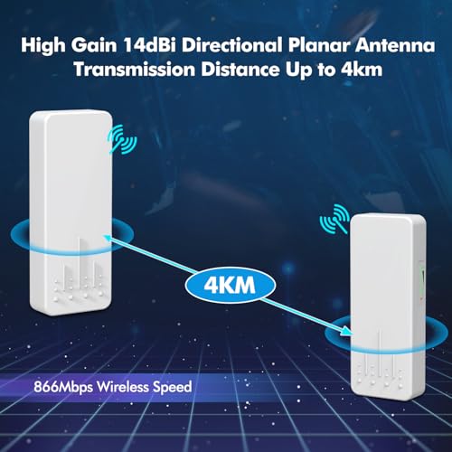 Image of Outdoor Wireless Bridge, NICGIGA 5.8G 4KM Transmission WiFi Point-to-Point Wireless Ethernet Bridge Router, with 2 Gigabit RJ45 LAN Ports, 2-Pack CPE, Factory Pairing Without Setting, Plug and Play.