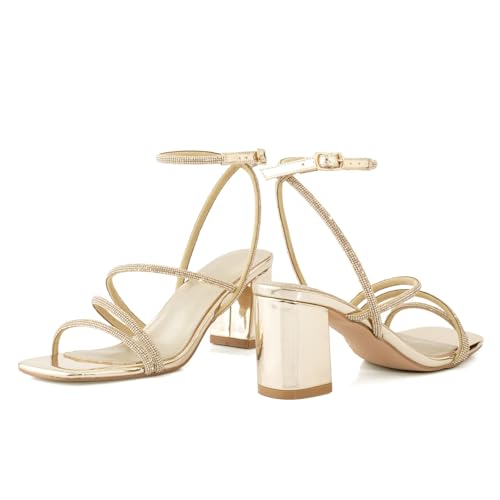Image of LACUONE Strappy Heels for women Block Heels Square Toe Chunky Ankle Buckle Pump Heeled Sandals