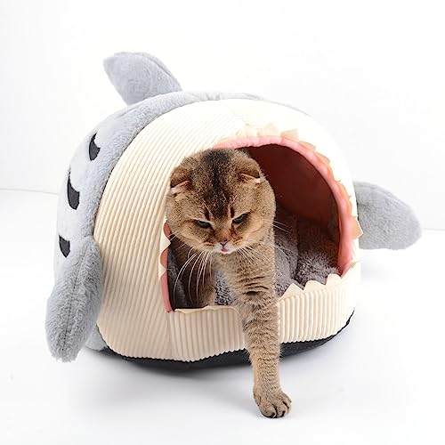 Hifrenchies Shark Haustierhaus für Französische Bulldogge, Haifischhaus, waschbar, Hundehöhle und Bett mit abnehmbarem Kissen, Haifischbett und Haus für Hunde und Katzen (Größe L, Blau)